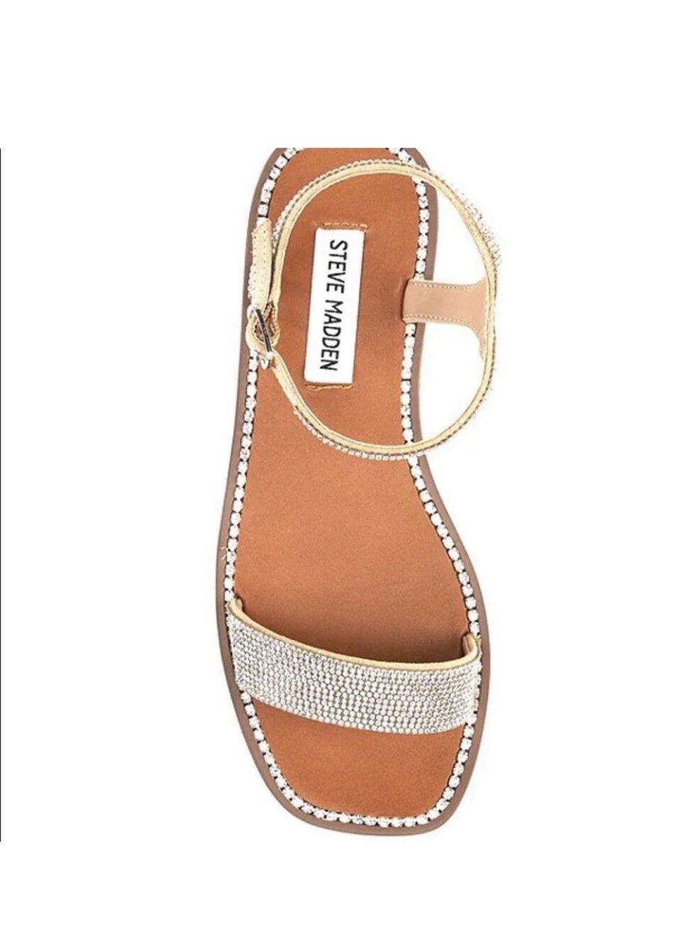 Steve Madden Rhinestone Strappy Slip-On Women's Sandals Beige Silver SZ 8 - Picture 2 of 10